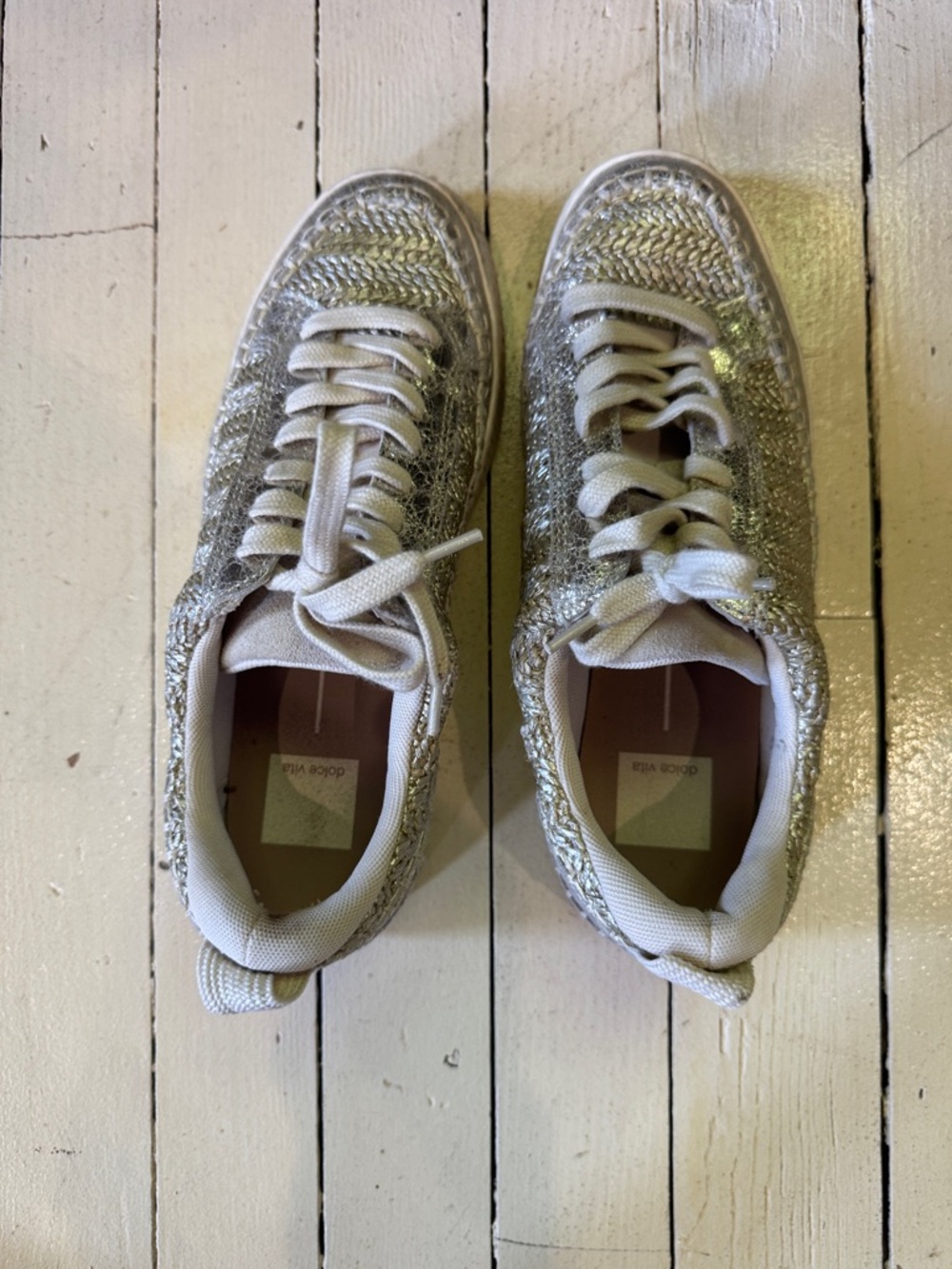 Dolce Vita Silver Glitter Low-Top Lace-Up Sneakers